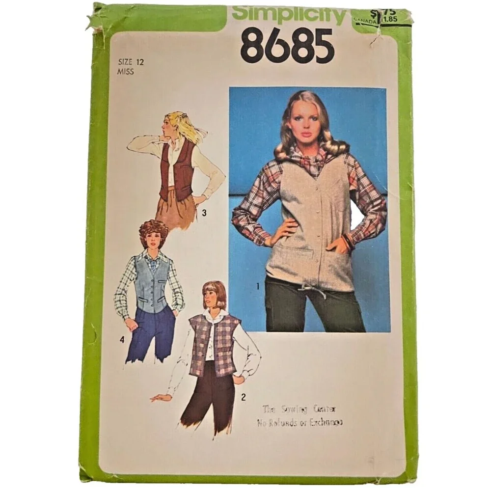 #8685 Simplicity Misses Set of Vests Sewing Pattern Size 12